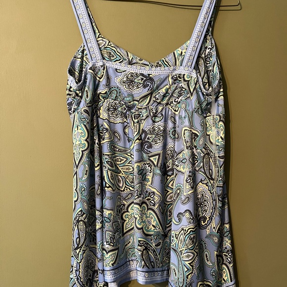 Blue green paisley Bianca Nygard asymmetrical sleeveless top - Picture 2 of 5